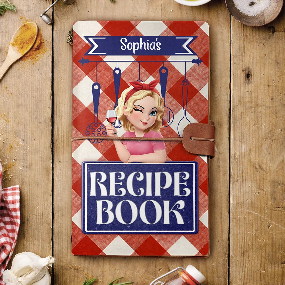 Gift For Yourself,Gift For Women,Cooking,Happy - Recipe Cookbook 3D Effect Turban Woman - Personalized Leather Vintage Journal