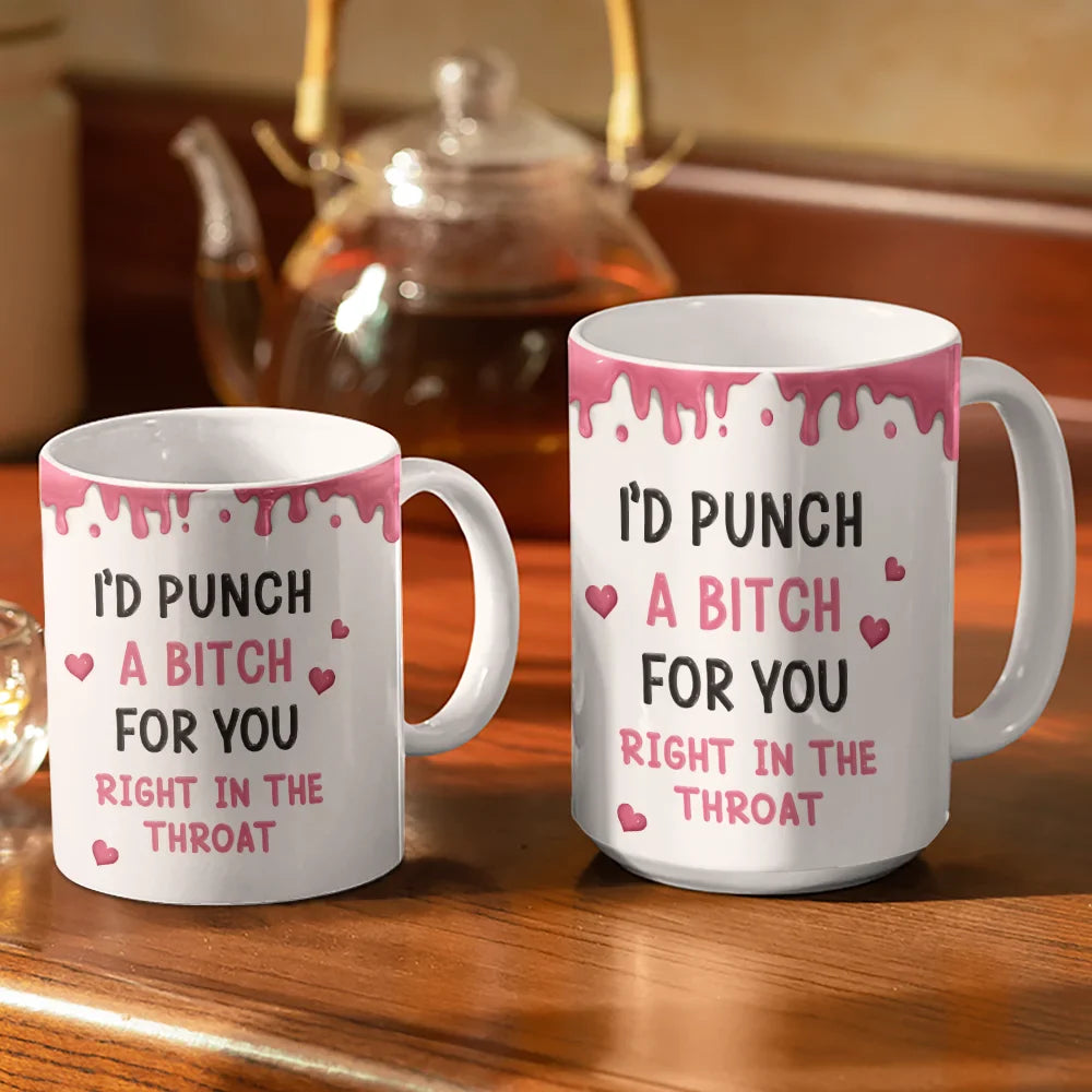 Happy,Gift For Bestie,Old Best friends,Gifts For Colleagues,Funny,Gift For Sisters - Right In The Throat Backside Besties - Personalized White Edge-to-Edge Mug