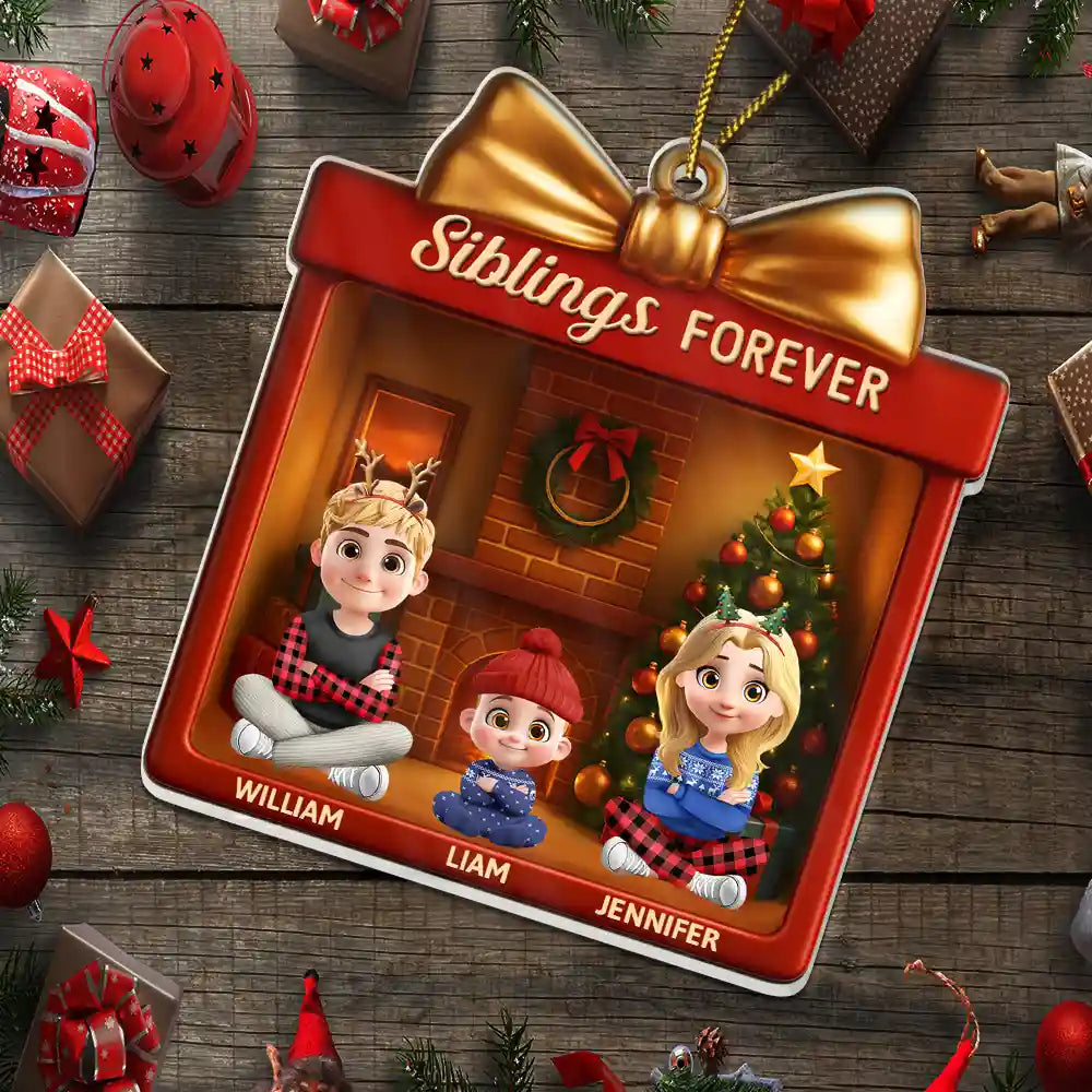 Gift For Sibling,Gift For Sisters,Gift For Brothers,Cousin,Christmas,Happy,Family - Siblings Forever Gift Box - Personalized Custom Shaped Acrylic Ornament