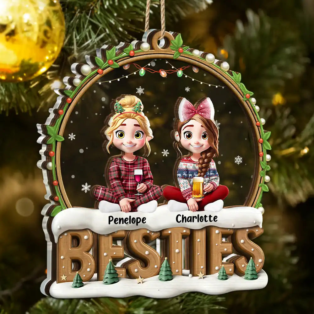 Snowball Besties Friends Siblings Forever - Personalized 2-Layered Mix Ornament