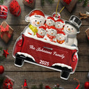 Happy, Family, Christmas, Gift For Couples, Parents, Married - Snowman Family Ceramic Effect Red Truck - Personalized Custom Shaped Acrylic Ornament