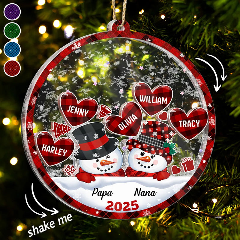 Christmas, Gift For Grandparents, Gift For Grandma, Gift For Grandpa, Grandma - Grandkids, Happy - Snowman Papa & Nana Christmas - Personalized 3-Layered Acrylic Shaker Ornament