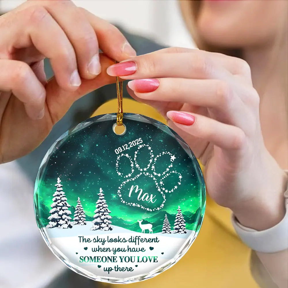 Gift For Yourself,Memorial,Pet Lovers,Pet Mom,Pet Dad,Gift For Women,Gift For Men,Family,Sad - Someone You Love Up There - Personalized Circle Glass Ornament