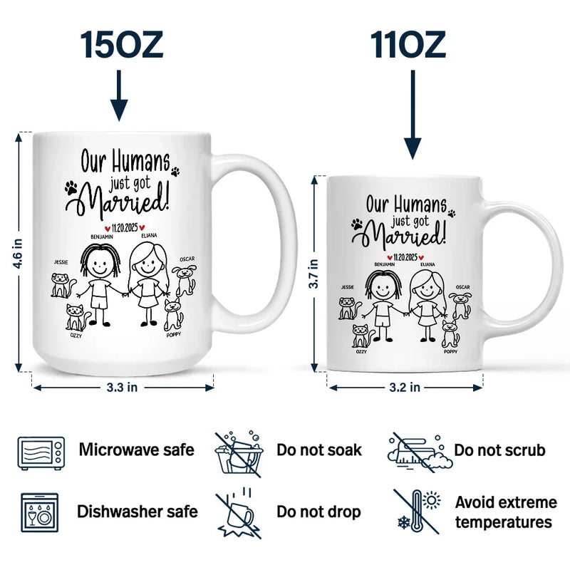 Gift For Couples,Gift For Husband,Gift For Wife,Gift For Boyfriend,Gift For Girlfriend,Pet Lovers,Pet Couple,Dog Lovers,Dog Couple,Cat Lovers,Cat Couple,Wedding,Wedding Anniversary,Married ,Engaged,Love - Stick Figures My Humans Are Getting Engaged Married - Personalized Mug