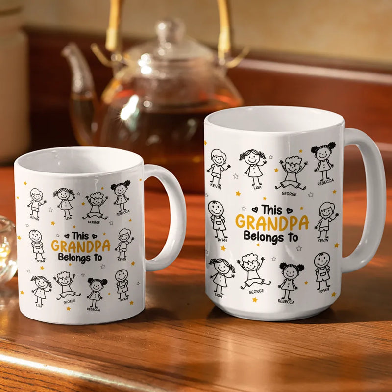 Gift For Father,Gift For Mother,Gift For Grandma,Gift For Grandpa,Happy - Stick Figures This Grandpa Grandma Belongs To Kids Pet - Personalized White Edge-to-Edge Mug