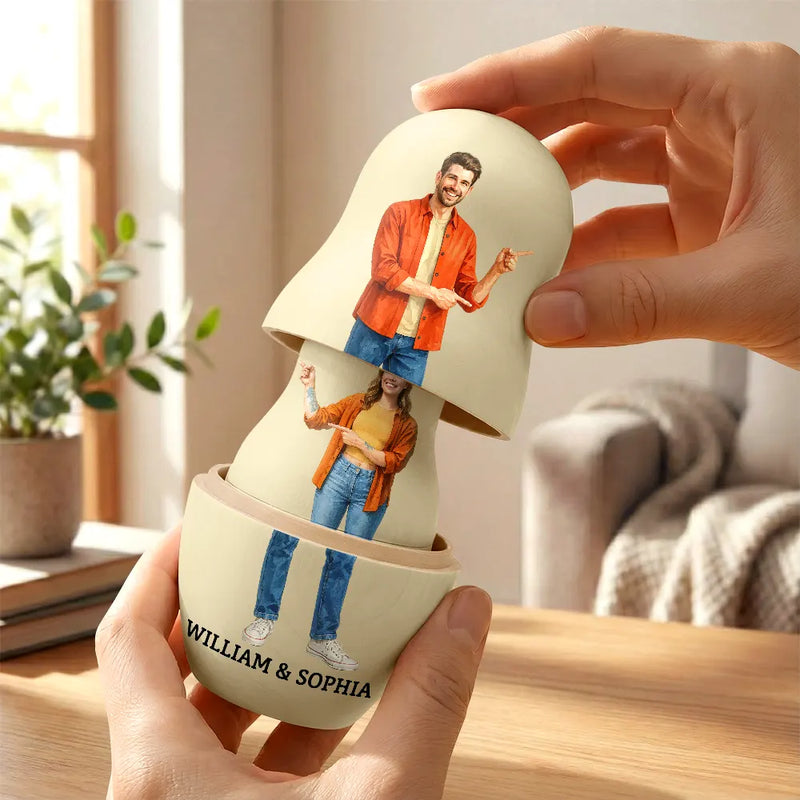 Custom Photo Realistic Watercolor Art Family Couple Besties - Personalized Portrait Nesting Doll