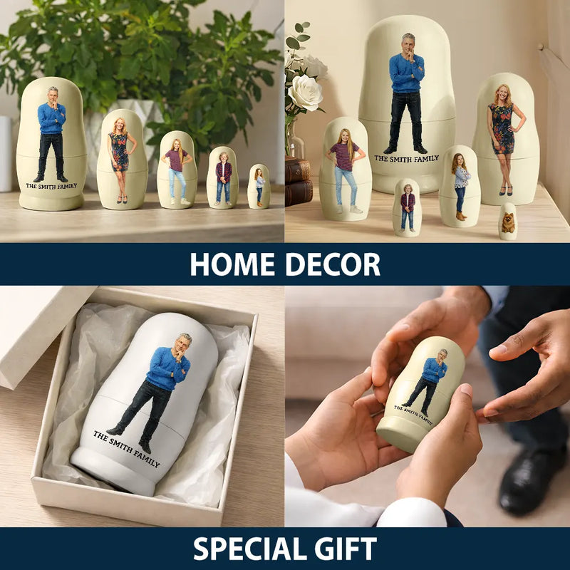 Custom Photo Realistic Watercolor Art Family Couple Besties - Personalized Portrait Nesting Doll
