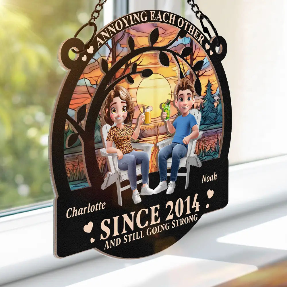 Old Couples,Gift For Husband,Gift For Wife,Gift For Boyfriend,Gift For Girlfriend,Love - 3D Effect Couple Annoying Each Other - Personalized Window Hanging Suncatcher Ornament