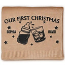 New baby,New Dad,New Mom,Happy - Our First Christmas Together Newborn Baby With Daddy - Personalized Embroidered Knitted Baby Blanket