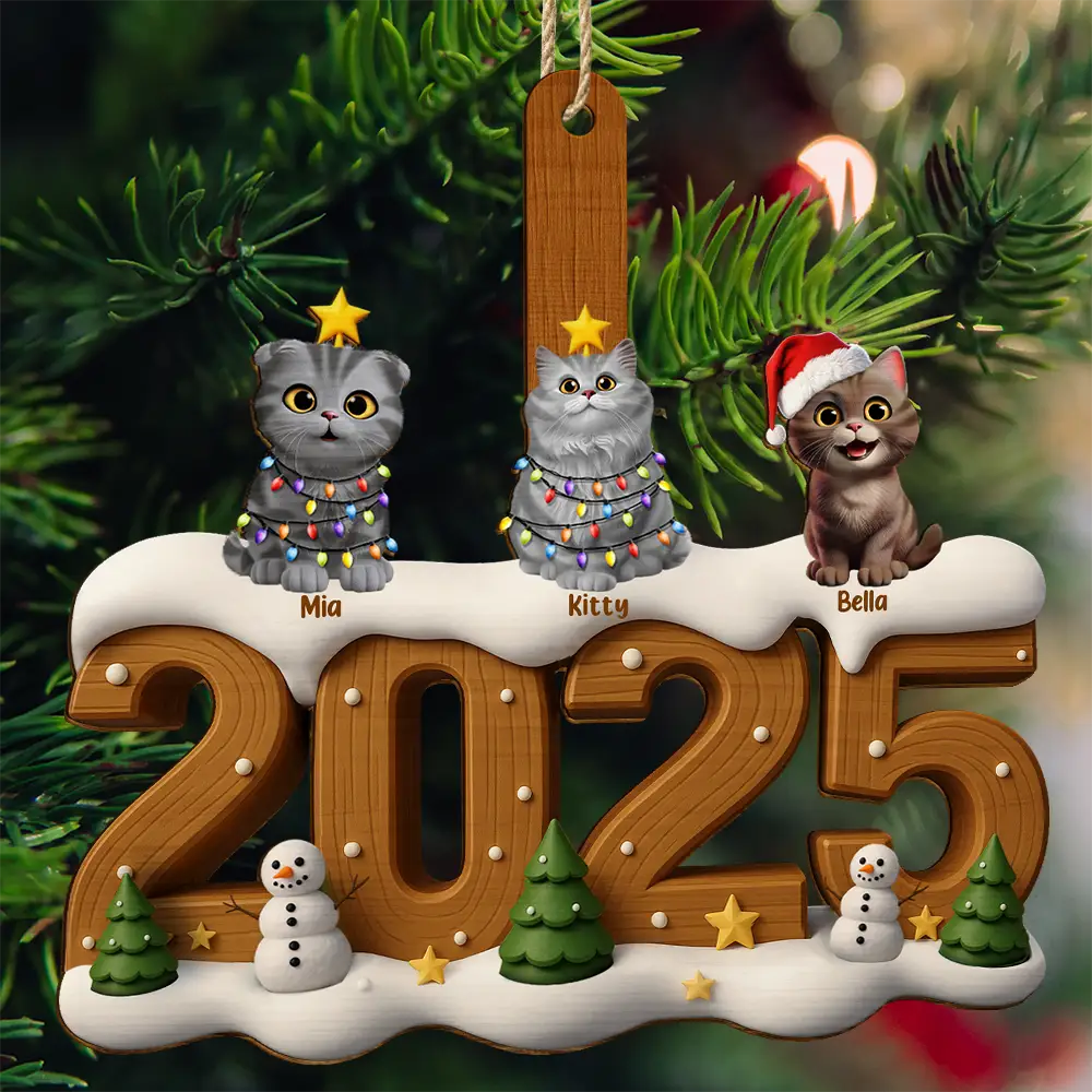 Pet Lovers,Pet Mom,Pet Dad,Dog Lovers,Dog Mom,Dog Dad,Cat Lovers,Cat Mom,Cat Dad,Christmas - Christmas Cute 3D Effect Dog Cat - Personalized Custom Shaped Wooden Ornament