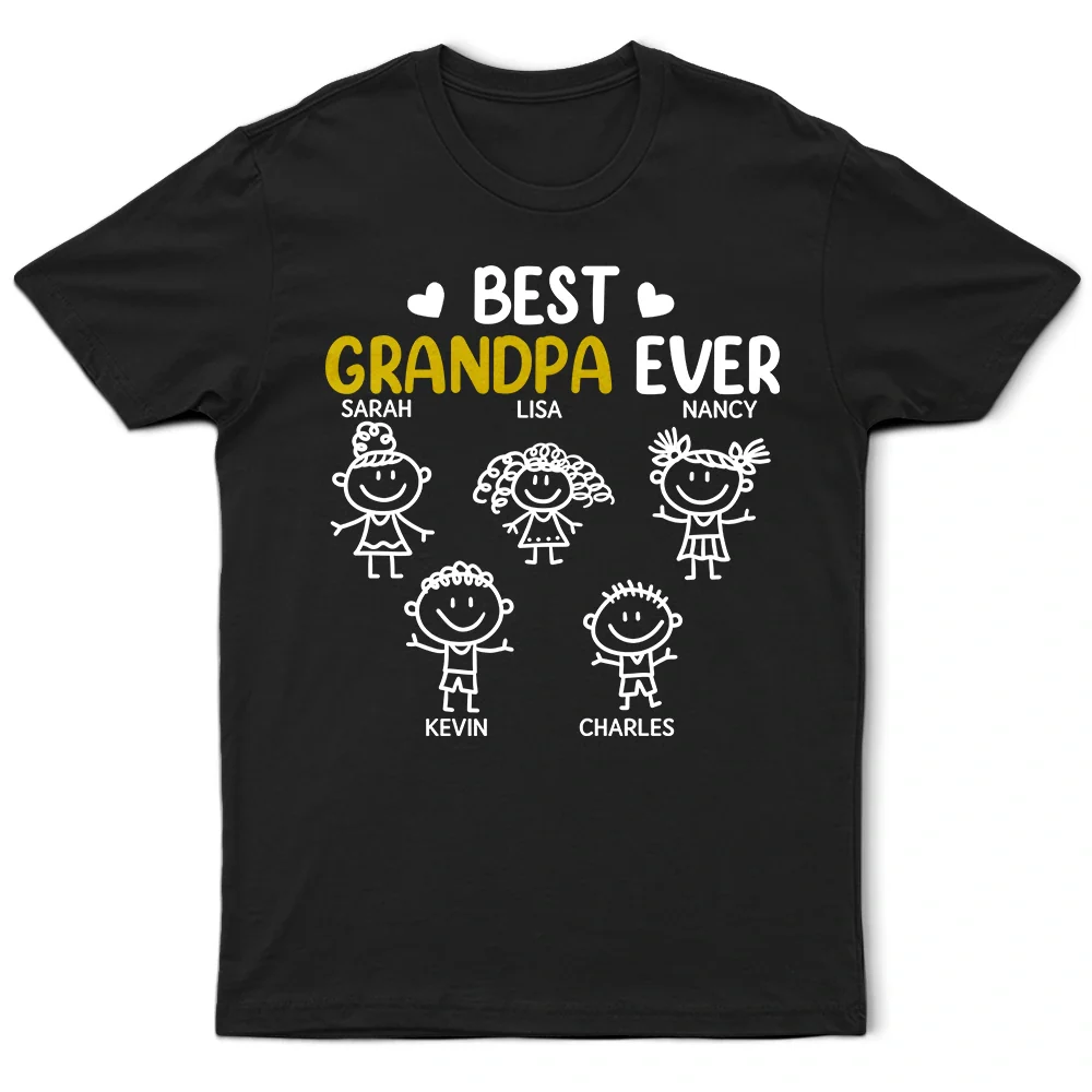 Gift For Grandpa,Gift For Grandparents,Gift For Father,Happy - Best Dad Grandpa Ever Kid Stick Figures - Personalized T Shirt