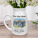 Gift For Couples,Family,Gift For Bestie - Custom Photo Our First Home Housewarming Gifts For Couple Family - Personalized Ceramic Flower Vase