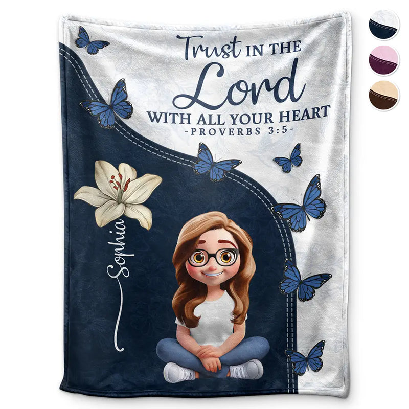 Christian,Gift For Wife,Gift For Girlfriend,Gift For Women,Gift For Aunt,Gift For Mother,Gift For Grandma,Gift For Daughter,Gift For Sisters,Gift For Bestie - Trust In The Lord With Birth Month Flower - Personalized Fleece Blanket, Sherpa Blanket