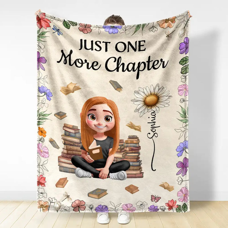 Reading, Gift For Yourself, Gift For Women, Happy - Reading Girl With Birth Month Flowers - Personalized Fleece Blanket, Sherpa Blanket