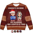 Gift For Couples,Old Couples,Gift For Husband,Gift For Wife,Gift For Women,Gift For Men,Funny,Christmas,Top Market - Christmas Couple Congrats On Being My Husband You Lucky Man - Personalized Unisex Ugly Sweater