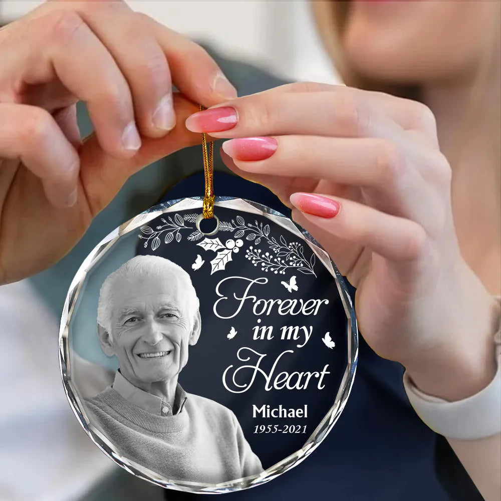 Memorial, Family - Custom Photo Grayscale Memorial Although You Cannot See Me - Personalized Circle Glass Ornament