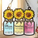 Flower Mason Jar Mom Grandma Great Grandma - Personalized Window Hanging Suncatcher Ornament