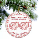 Christmas,New Dad,New Mom,Family,Happy - Baby Expecting See You In 2026 Toile Pattern - Personalized Circle Ceramic Ornament