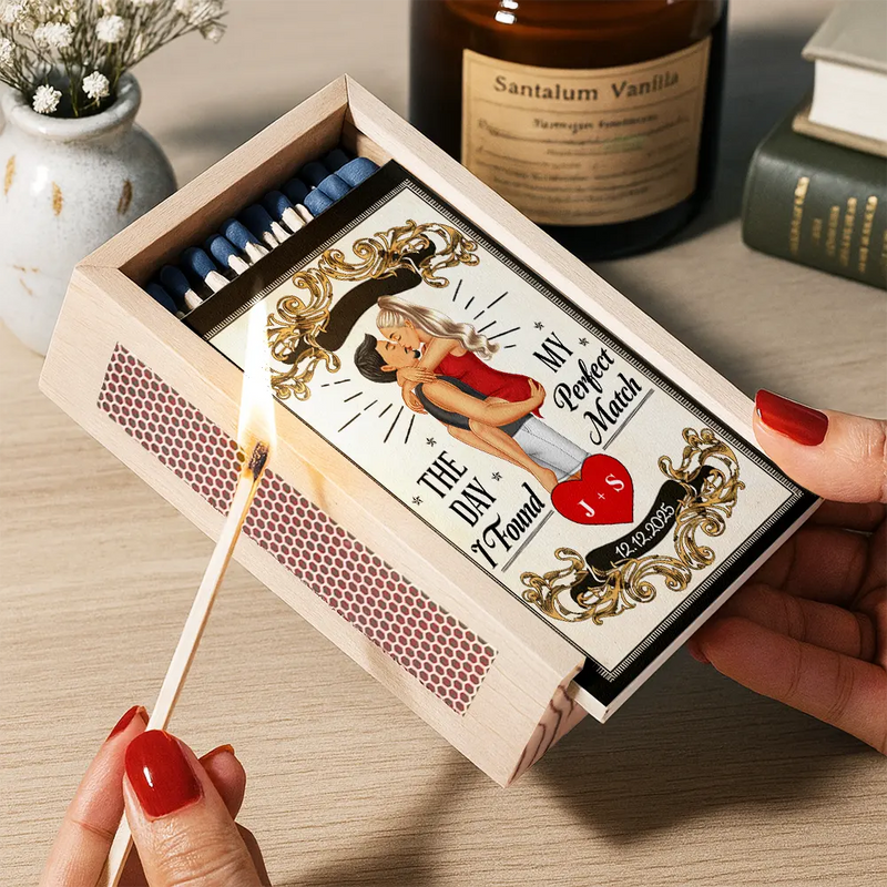 Gift For Couples, Gift For Husband, Gift For Wife, Gift For Boyfriend, Happy - The Day I Found My Perfect Match - Personalized Wooden Matchbox