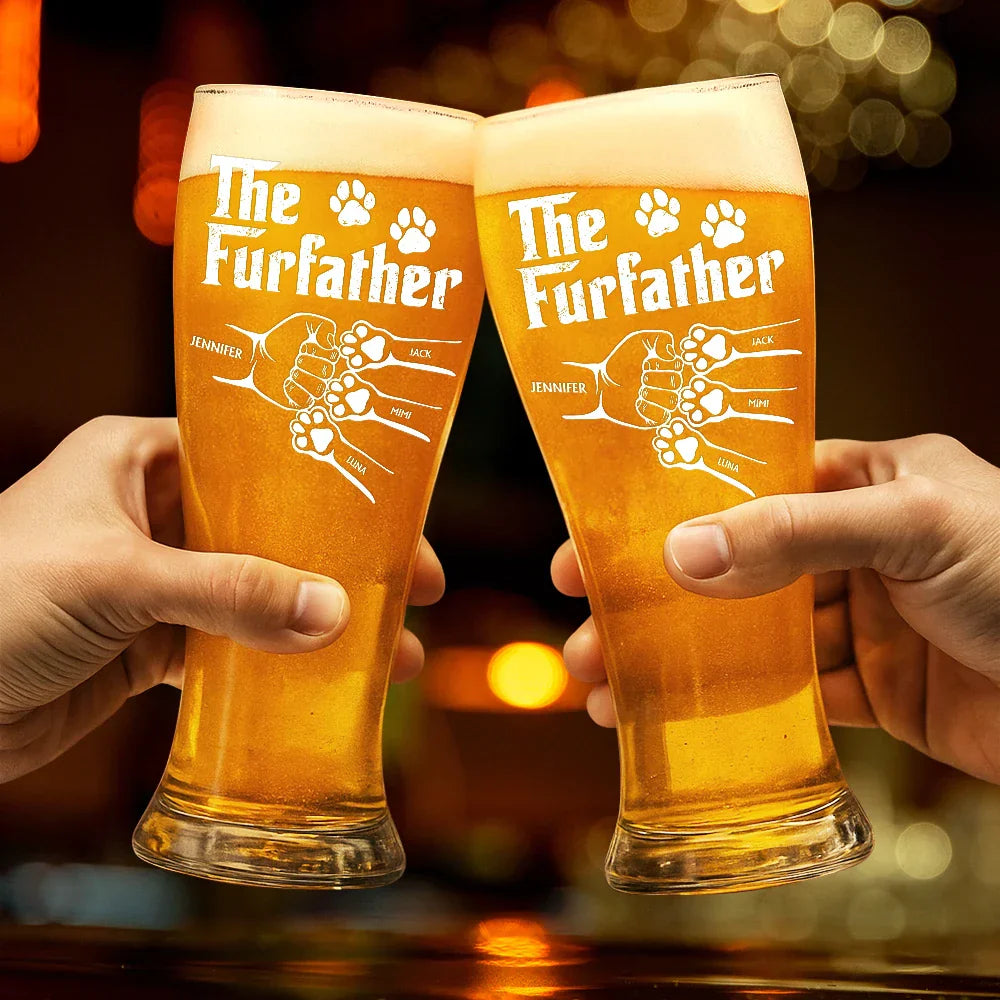 Dog Dad, Cat Dad, Pet Dad, Funny - The Dogfather Pet Paw Hand Punch - Personalized Pilsner Glass