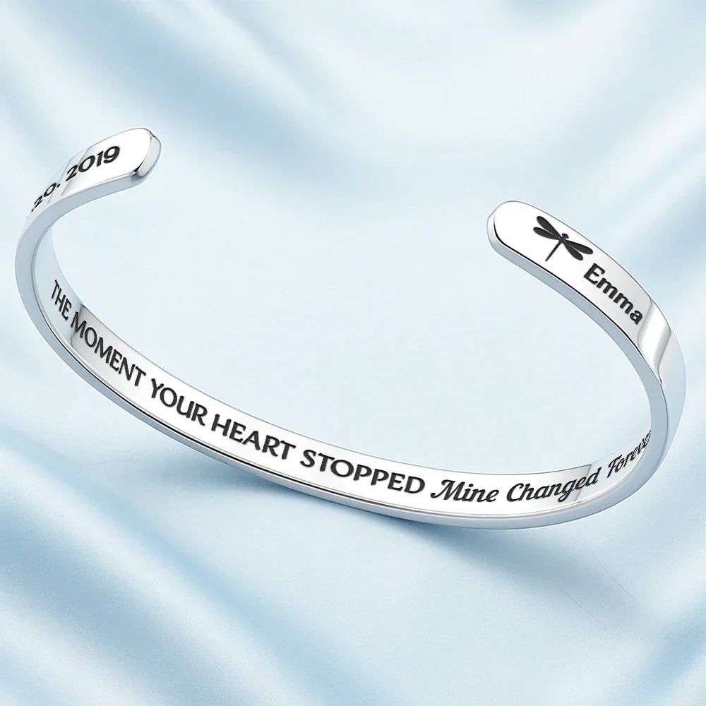 Memorial,Pet Lovers,Pet Mom,Pet Dad,Cat Lovers,Cat Mom,Cat Dad,Dog Lovers,Dog Mom,Dog Dad,Sad - The Moment Your Heart Stopped - Personalized Bangle Bracelet Cuff