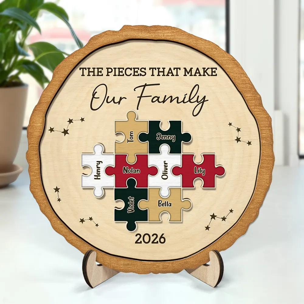 The Pieces That Make Our Family Puzzle - Personalized 2-Layered Wooden Plaque With Stand