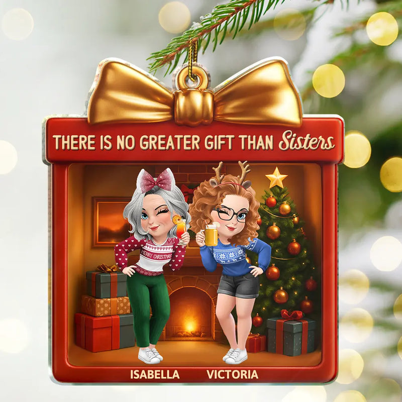 Christmas,Gift For Bestie,Gift For Sisters,Happy - There Is No Greater Gift Than Friendship 3D Effect - Personalized Custom Shaped Acrylic Ornament