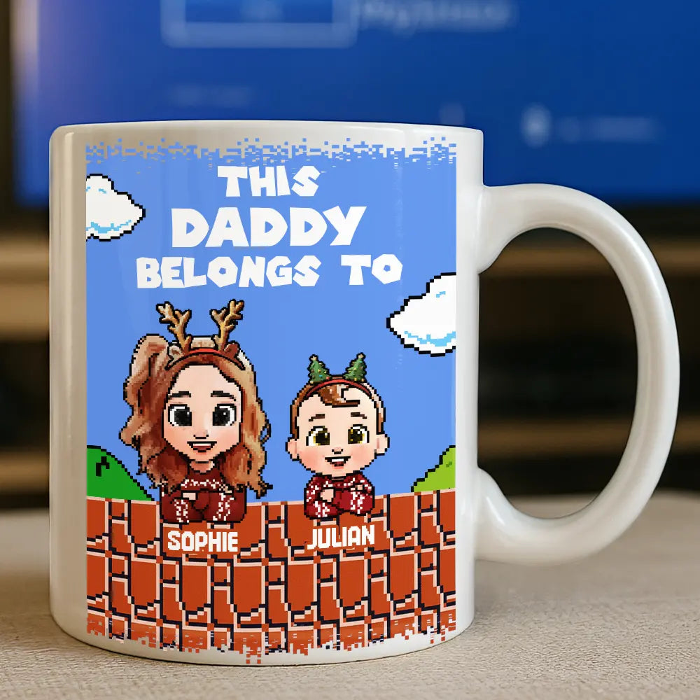 Gift For Father,Gift For Grandpa,Funny - This Daddy Belongs To Kids Pixel Art - Personalized White Edge-to-Edge Mug