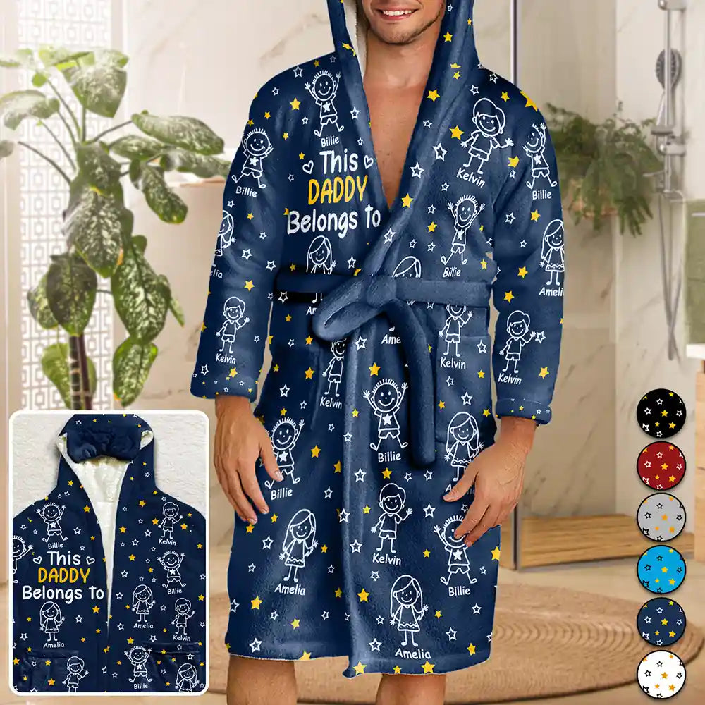 Gift For Grandpa,Gift For Grandma,Gift For Grandparents,Gift For Mother,Gift For Father,Happy - This Daddy Mommy Belongs To Kids Pet - Personalized Hooded Robe