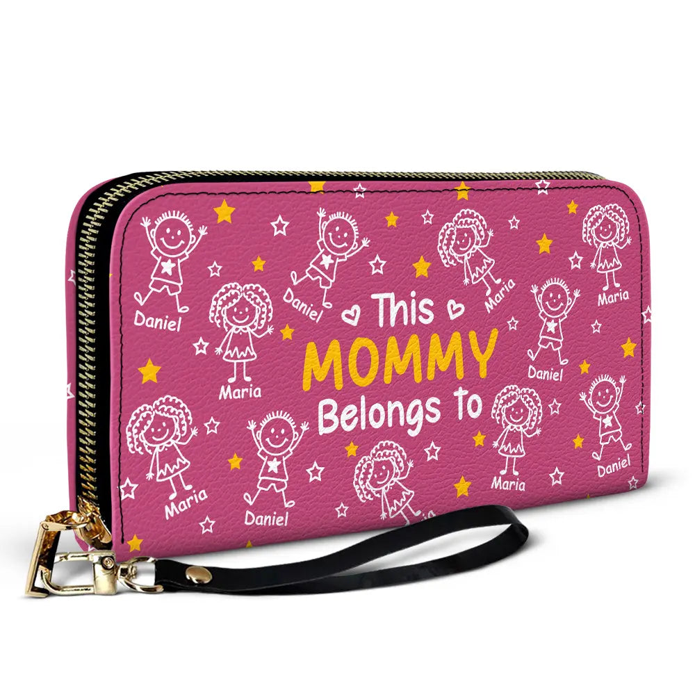 Gift For Grandma,Gift For Mother,Happy,Gift For Women,Stick Figure - This Grandma Mom Belongs To Kids Pet - Personalized Leather Long Wallet