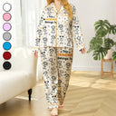 Gift For Grandparents,Gift For Grandpa,Gift For Grandma,Gift For Mother,Gift For Father,Happy,Christmas,Stick Figure - This Grandma Mom Belongs To Kids Pet - Personalized Satin Pajama Set