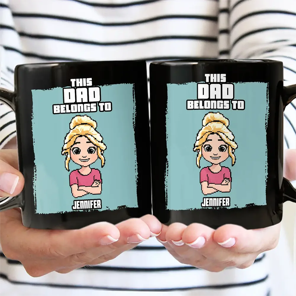 Gift For Grandpa, Gift For Grandparents, Funny - This Grandpa Belongs To Grandkids Pixel Fun Art - Personalized Black Mug
