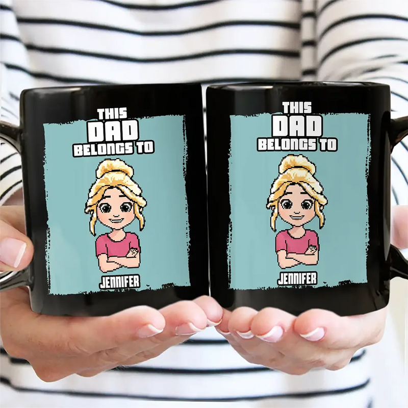 Gift For Grandpa, Gift For Grandparents, Funny - This Grandpa Belongs To Grandkids Pixel Fun Art - Personalized Black Mug
