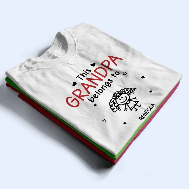Gift For Grandpa,Gift For Father,Love, Top Market - This Grandpa Belongs To Kid Stick Figures - Personalized T Shirt