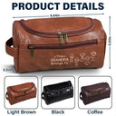 Gift For Grandpa,Gift For Father,Happy,Gift For Men,Stick Figure - This Grandpa Dad Belongs To Kids Pet - Personalized Leather Toiletry Bag