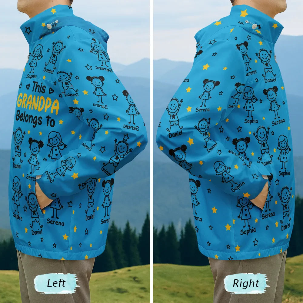 Gift For Grandparents, Gift For Grandpa, Gift For Grandma, Gift For Mother, Gift For Father, Happy, Christmas, Stick Figure - This Grandpa Dad Belongs To Kids Pet - Personalized Rain Jacket