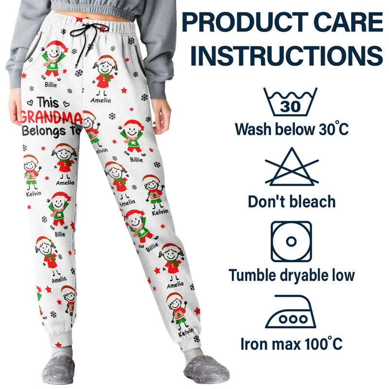 Gift For Grandpa, Gift For Grandma, Gift For Grandparents, Gift For Mother, Gift For Father, Christmas, Happy, Stick Figure - This Grandpa Grandma Belongs To Christmas Kid Stick Figures - Personalized Pajama Pants