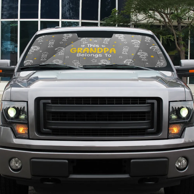 Gift For Grandpa,Gift For Grandma,Gift For Grandparents,Gift For Mother,Gift For Father,Christmas,Happy,Stick Figure - This Grandpa Grandma Belongs To Kids Pet - Personalized Auto Sunshade