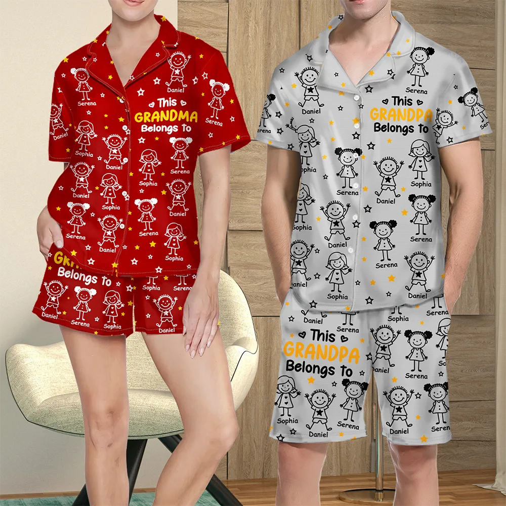 Gift For Grandparents,Gift For Grandpa,Gift For Grandma,Gift For Mother,Gift For Father,Happy,Christmas - This Grandpa Grandma Belongs To Kids Pet - Personalized Short Pajamas Set