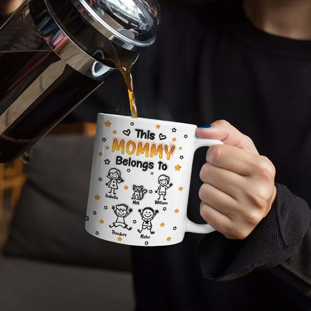 Gift For Grandpa,Gift For Grandma,Gift For Grandparents,Gift For Mother,Gift For Father,Happy,Stick Figure - This Grandpa Grandma Belongs To Kids Pet 3D Effect - Personalized White Edge-to-Edge Mug
