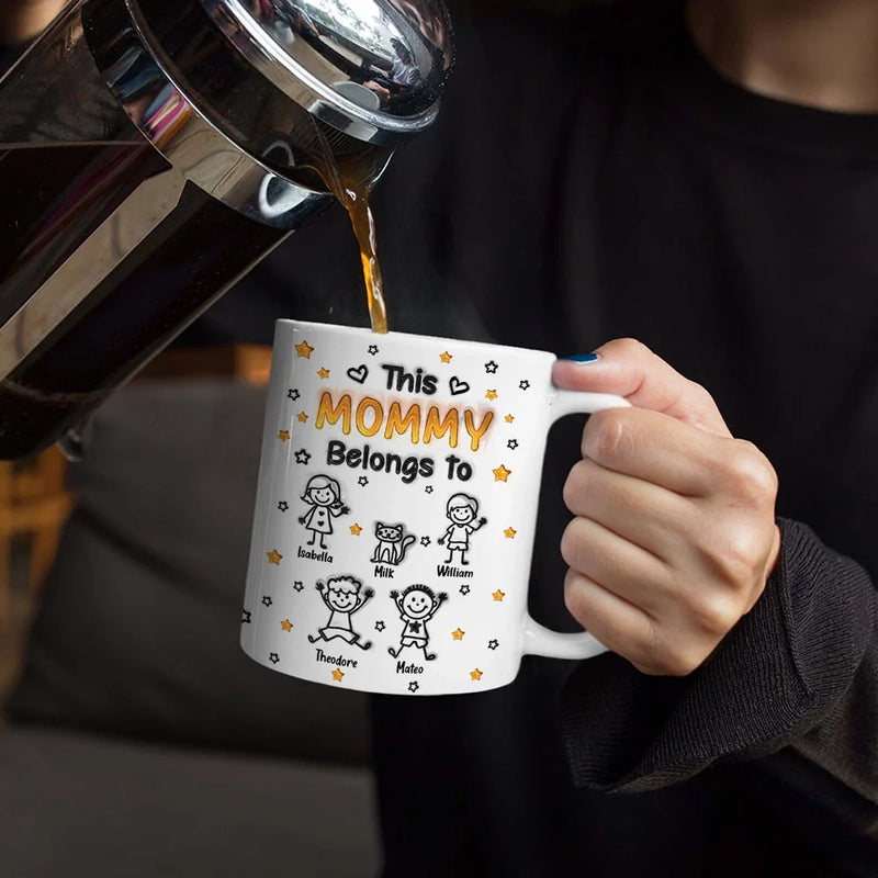 Gift For Grandpa,Gift For Grandma,Gift For Grandparents,Gift For Mother,Gift For Father,Happy,Stick Figure - This Grandpa Grandma Belongs To Kids Pet 3D Effect - Personalized White Edge-to-Edge Mug