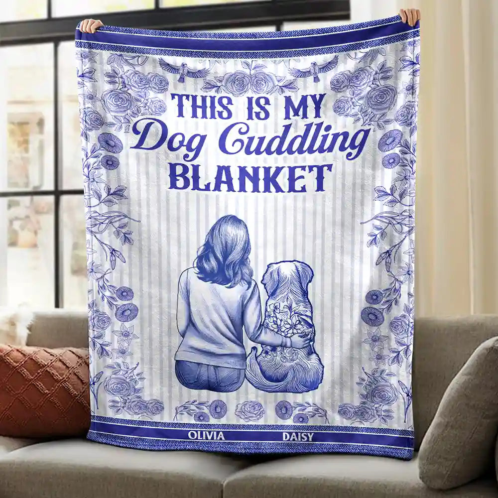 Dog Lovers,Dog Mom,Dog Dad,Pet Lovers,Pet Mom,Pet Dad,Love - Toile De Jouy Dog Cuddling Blanket - Personalized Fleece Blanket, Sherpa Blanket