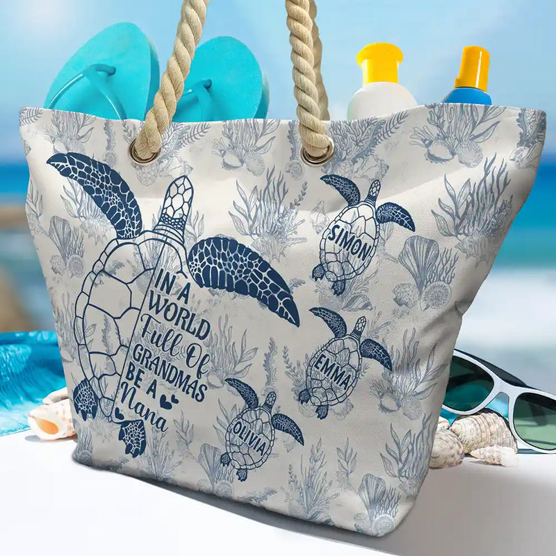 Gift For Yourself,Gift For Women,Gift For Mother,Gift For Grandma,Love,Summer - Toile De Jouy World Full Of Grandmas - Personalized Beach Bag