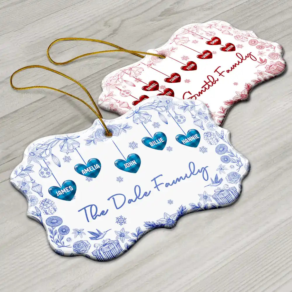 Love,Family,Christmas - Toile Family - Personalized Medallion Ceramic Ornament