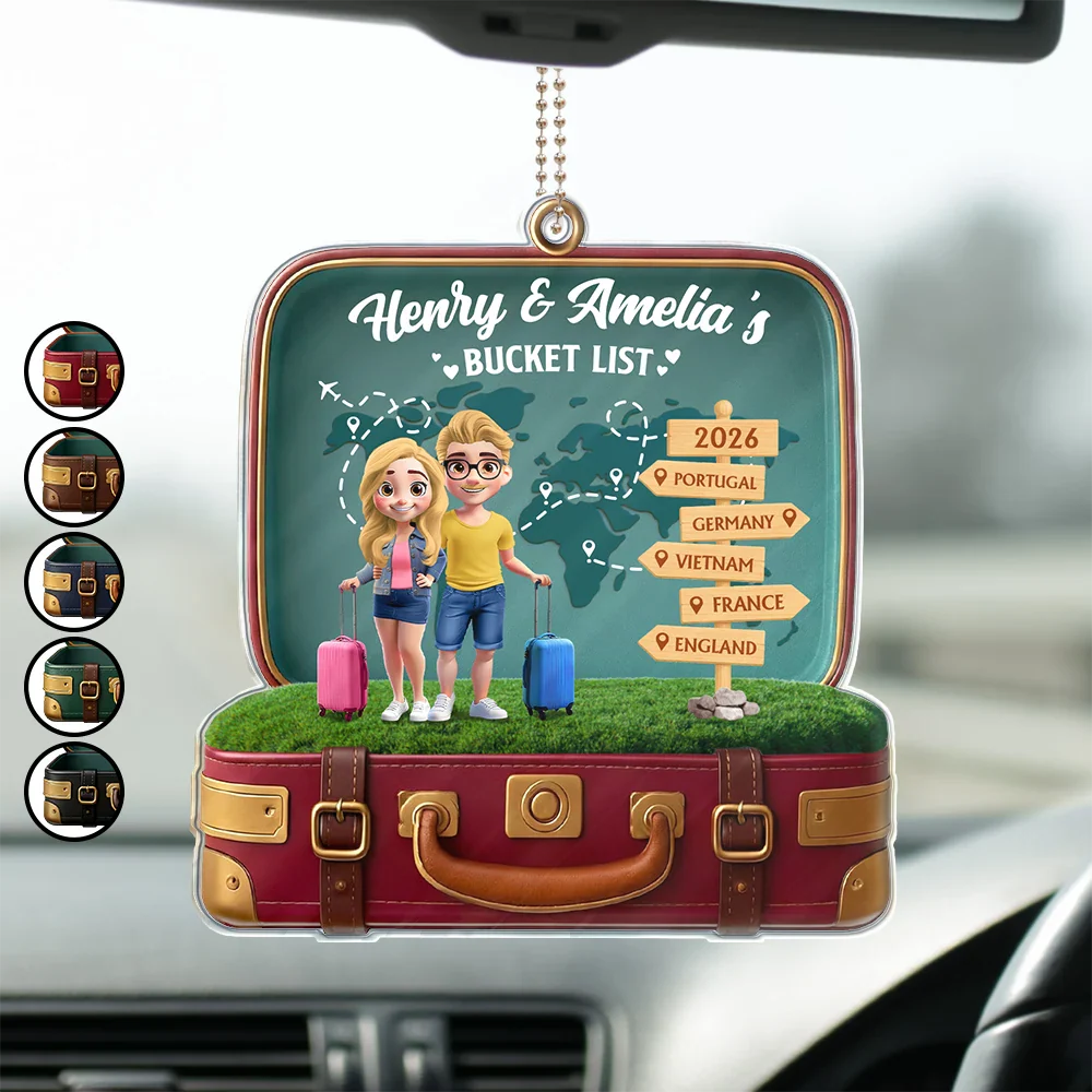 Travel Bucket List Couple - Personalized Acrylic Car Hanger