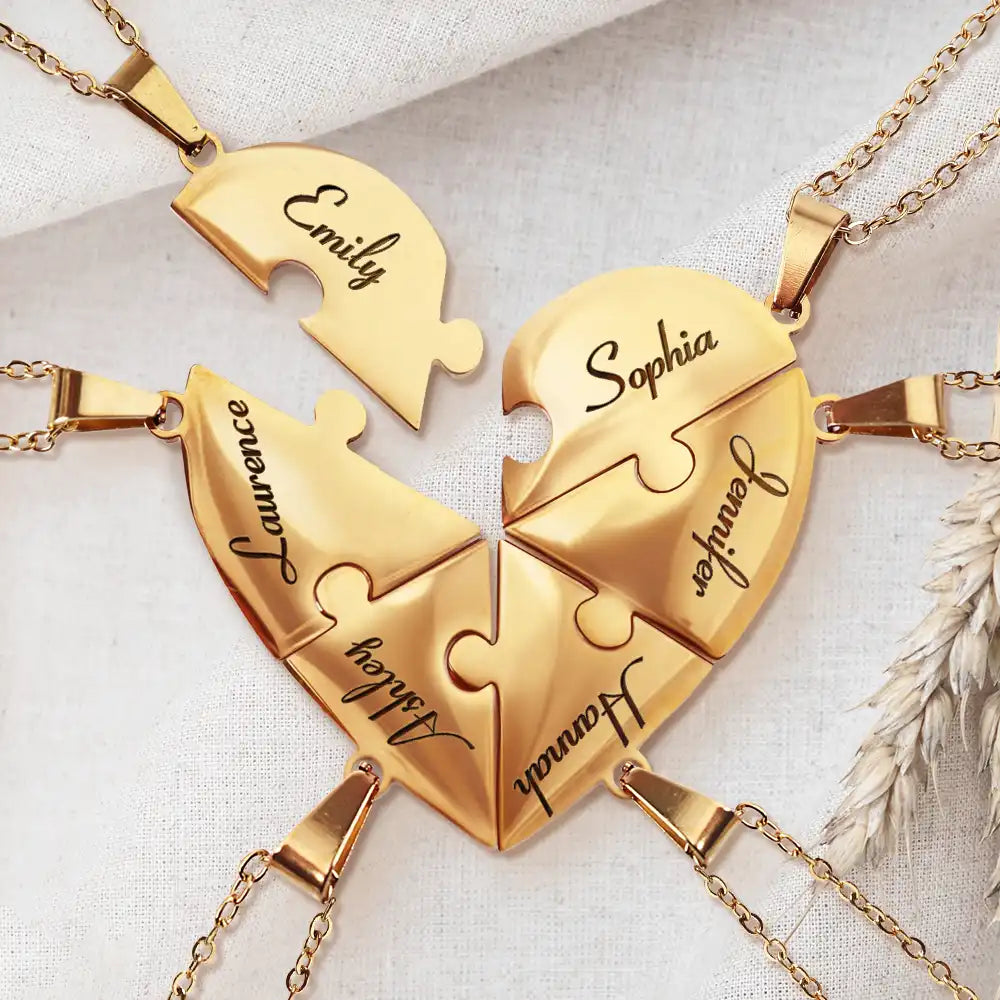 Bestie Sister Forever Friendship Jewelry - Personalized Heart Puzzle Necklace Set