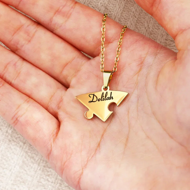 Gift For Bestie - Bestie Sister Forever Friendship Jewelry - Personalized Heart Puzzle Necklace Set