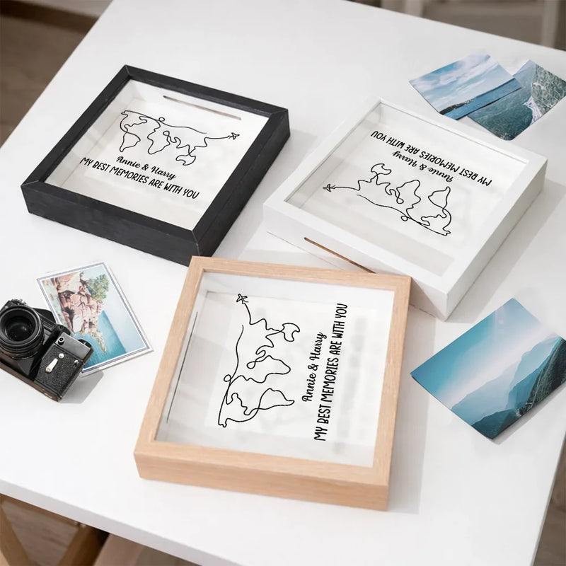 Gift For Husband, Gift For Wife, Gift For Boyfriend, Gift For Girlfriend, Travel, Happy, Gift For Couples - World Map Line Travel Best Memories Are With You - Personalized Ticket Memory Box