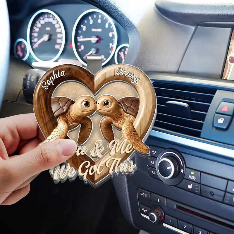 Gift For Couples,LGBT,Gift For Women,Gift For Men,Love - 3D Effect Couple Turtles You & Me We Got This - Personalized Custom Shaped Acrylic Car Visor Clip
