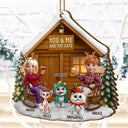 Gift For Couples, Gift For Husband, Gift For Wife, Pet Lovers, Pet Couple, Cat Lovers, Cat Couple, Christmas, Happy - You & Me And The Cat 3D Effect Couple - Personalized Custom Shaped Wooden Ornament